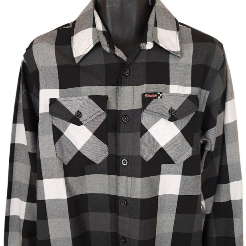 Dixxon Flannel Shirt Mens Size Medium Black Finish Line Drag Racing Plaid